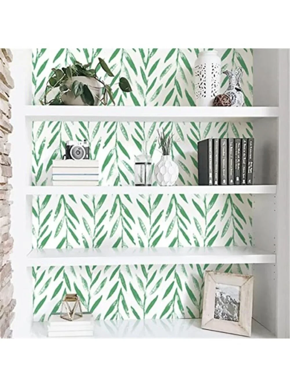 Green Leaf Peel and Stick Wallpaper Floral Wallpaper, 17.7inch x 118inch